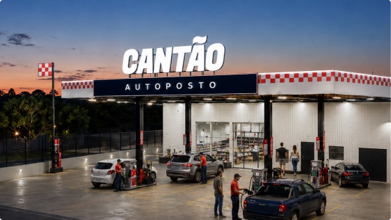 Cantão Autoposto service station at dusk